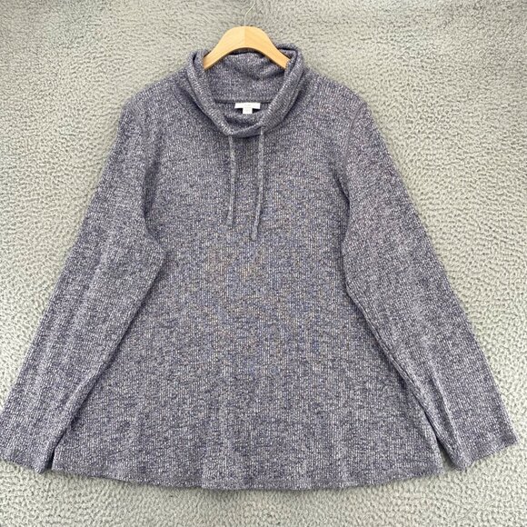 J Jill Pullover Womens Large Gray Heathered Rib Knit Drawstring Cowl Neck Casual - Picture 1 of 10